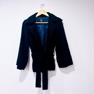 BEDO Black Wool Wrap Coat | Belted Short Coat | Minimalist Chic | Small